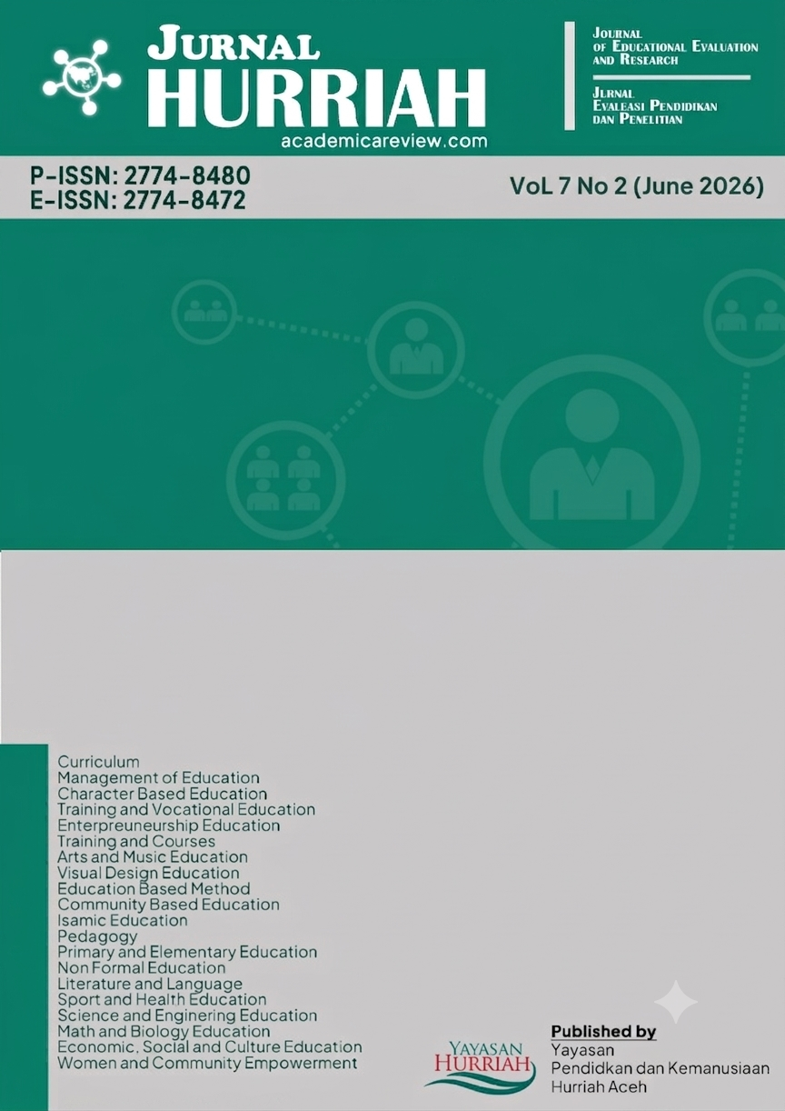 					View Vol. 7 No. 2 (2026): Jurnal Hurriah: Journal of Educational Evaluation and Research (In Progress)
				